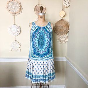 Loft Paisley Print Teal Drop Waist Silky Dress 6